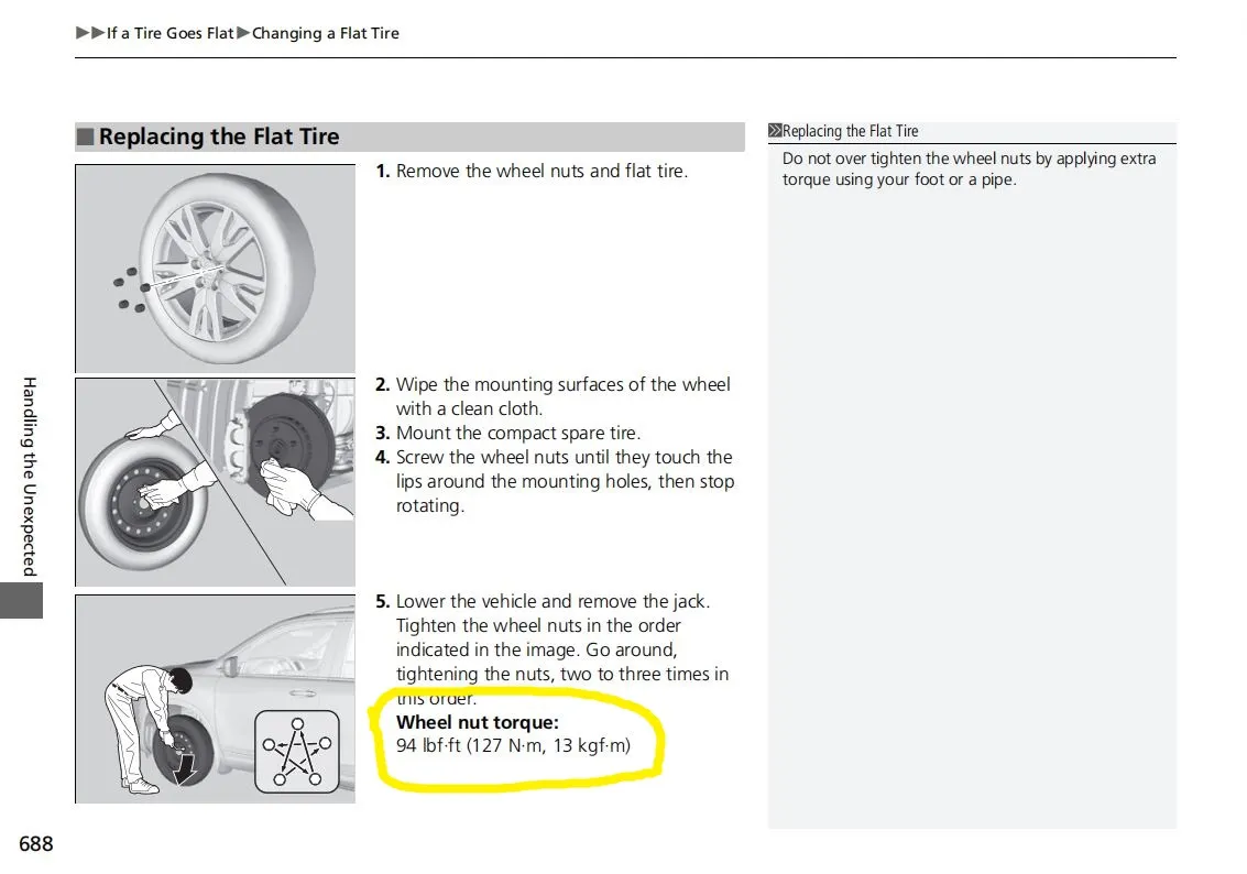 Honda Pilot Lug Nut Torque Specs on Owners Manual